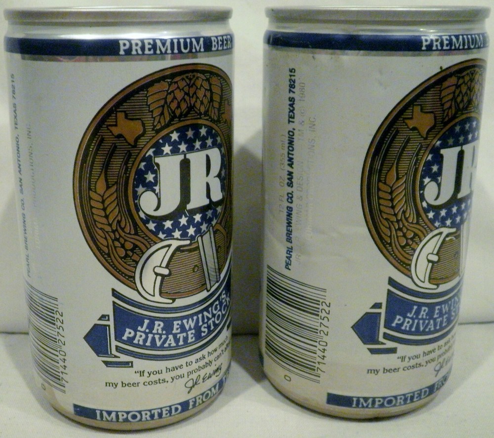 2 J R Ewing Private Stock Premium Beer Cans 12oz EMPTY