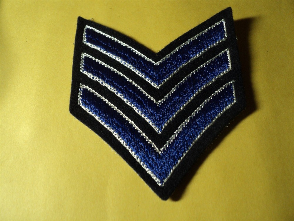 WWII US Army Sergeant Stripes Patch in Blue on Black