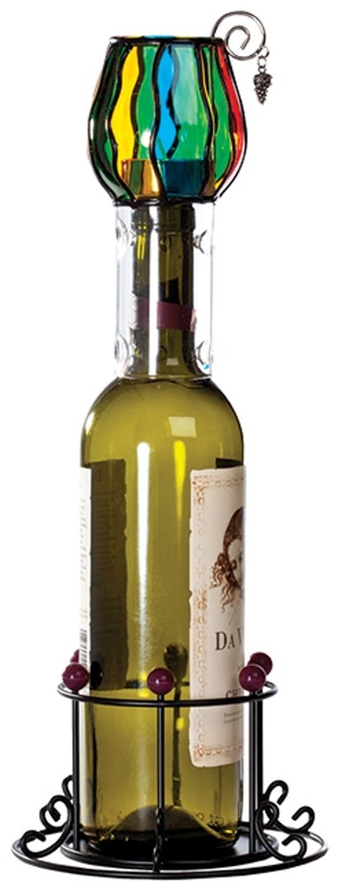 Wine Chimney Tea Candle Set, Stained Glass, and Stand