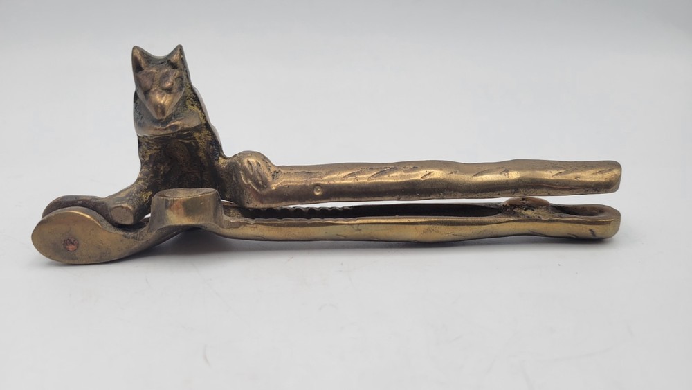 Vintage 5" SQUIRREL Golden SOLID BRASS Nut Cracker OLD