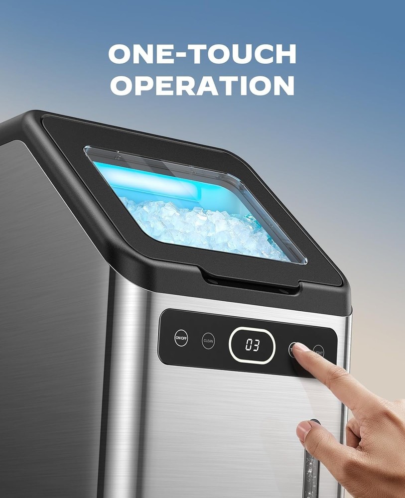 Compact Stainless Steel Nugget Ice Machine - 44lbs Daily & Timer Function