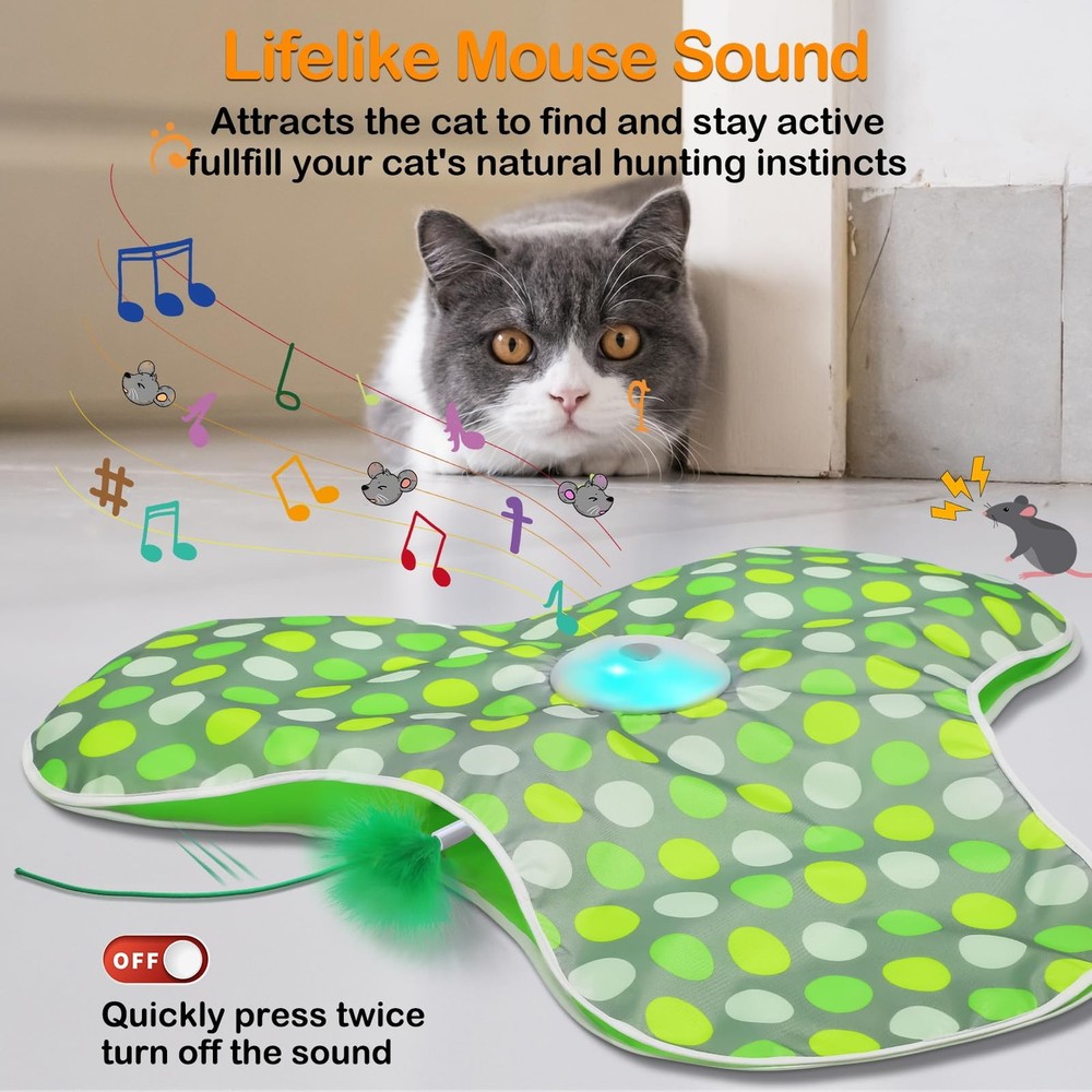 Interactive Cat Toys Rechargeable,Moving Concealed Feathers,Real Mouse Squeak...