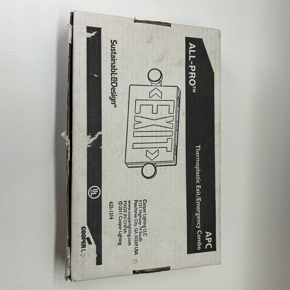 EXIT SIGN Cooper Lighting All Pro Green/White Plastic LED Exit, 120/277VAC APC7G