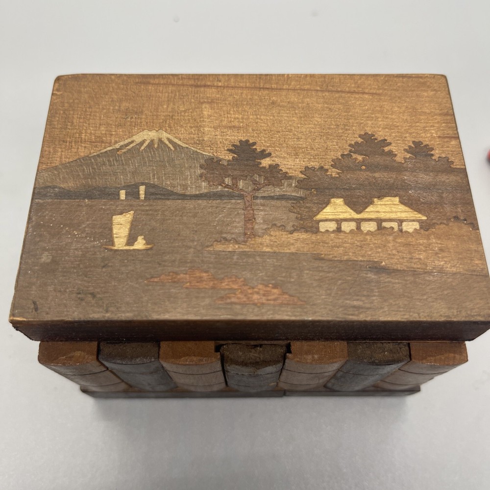 Antique Japanese Wood Box With Contents Inside