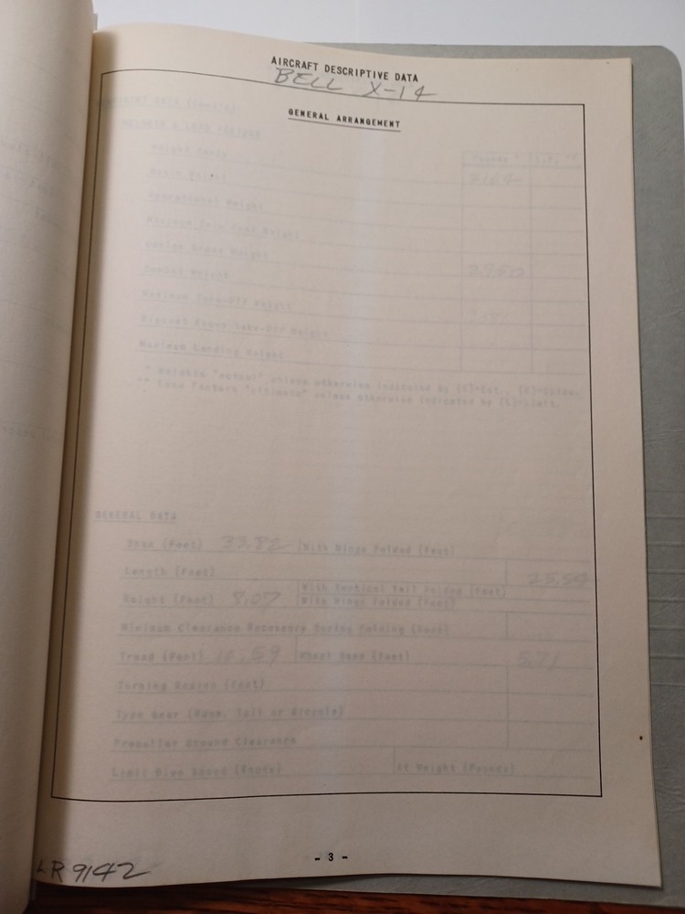 Lockheed Aircraft Bell X 14 Handwritten Informational Folder JRR47
