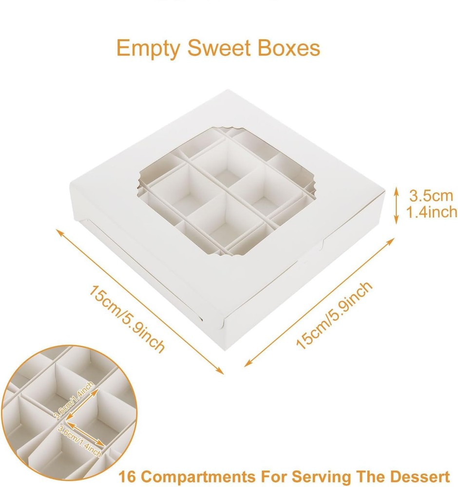 20 PCS Empty Sweet Boxes Window Divider 16 Compartments White Cake Cookie