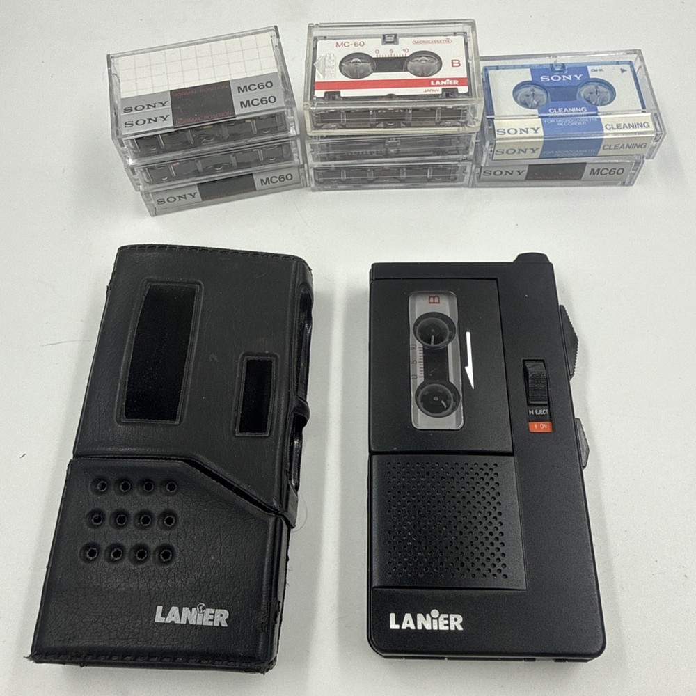 Lanier P-155 Handheld MC60 Micro Cassette Recorder Dictator Case & Tapes Tested
