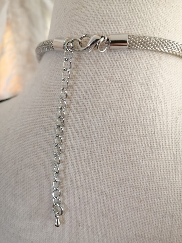 VTG Engraved Braided Panel Statement Necklace Silver Tone Mesh Chain Collar Men