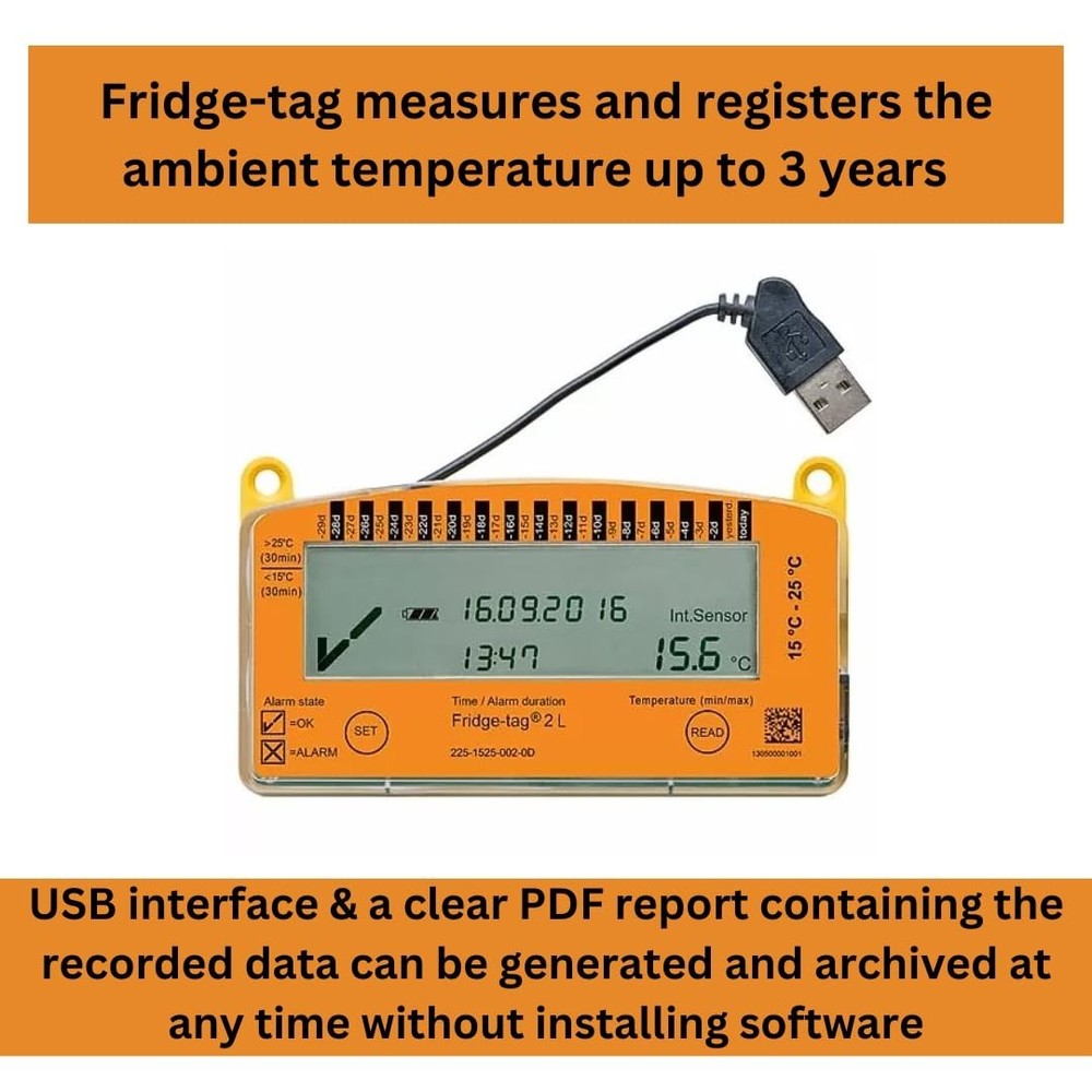 2 L , Temperature Data Logger, Monitor with Sensor and Alarm