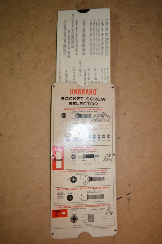 Vintage Unbrako Socket Screw Selector Data Guide Slide Rule - Plastic Sleeve