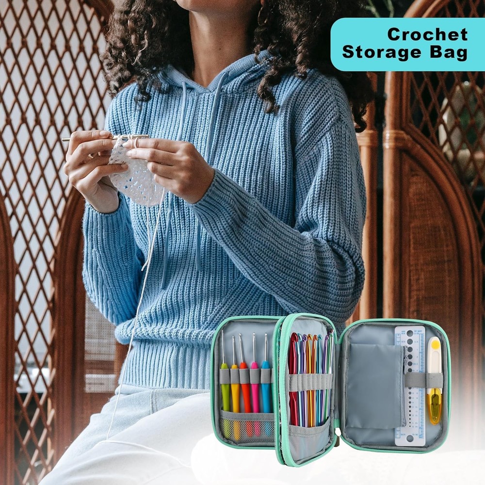 LOOEN Crochet Hook Case with Zipper and Web Pockets for Crochet...