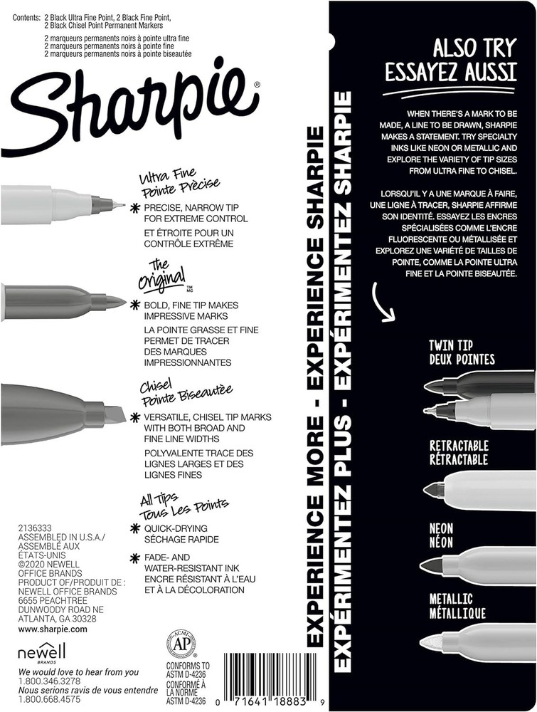 Sharpie Permanent Markers Variety Pack, 6 Count with Chisel, Fine & Ultra-Fine Tips