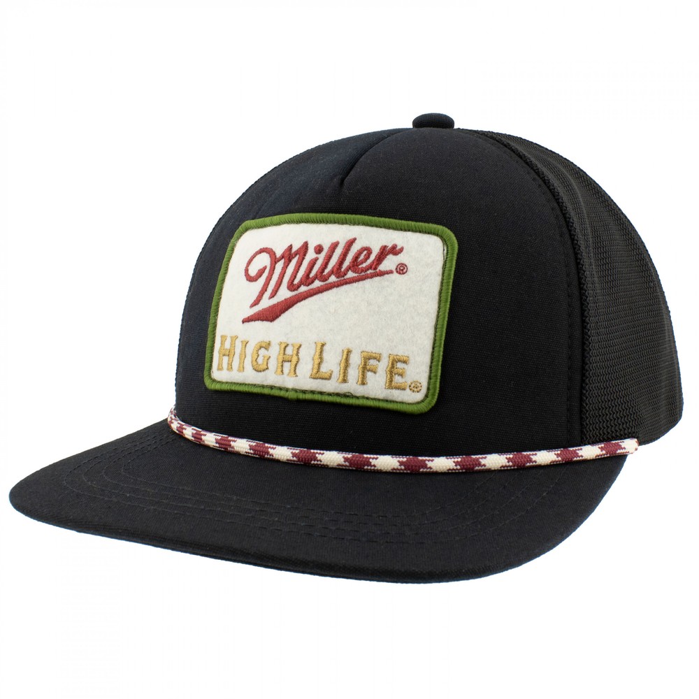 Miller High Life Patch Flat Bill Rope Hat Black