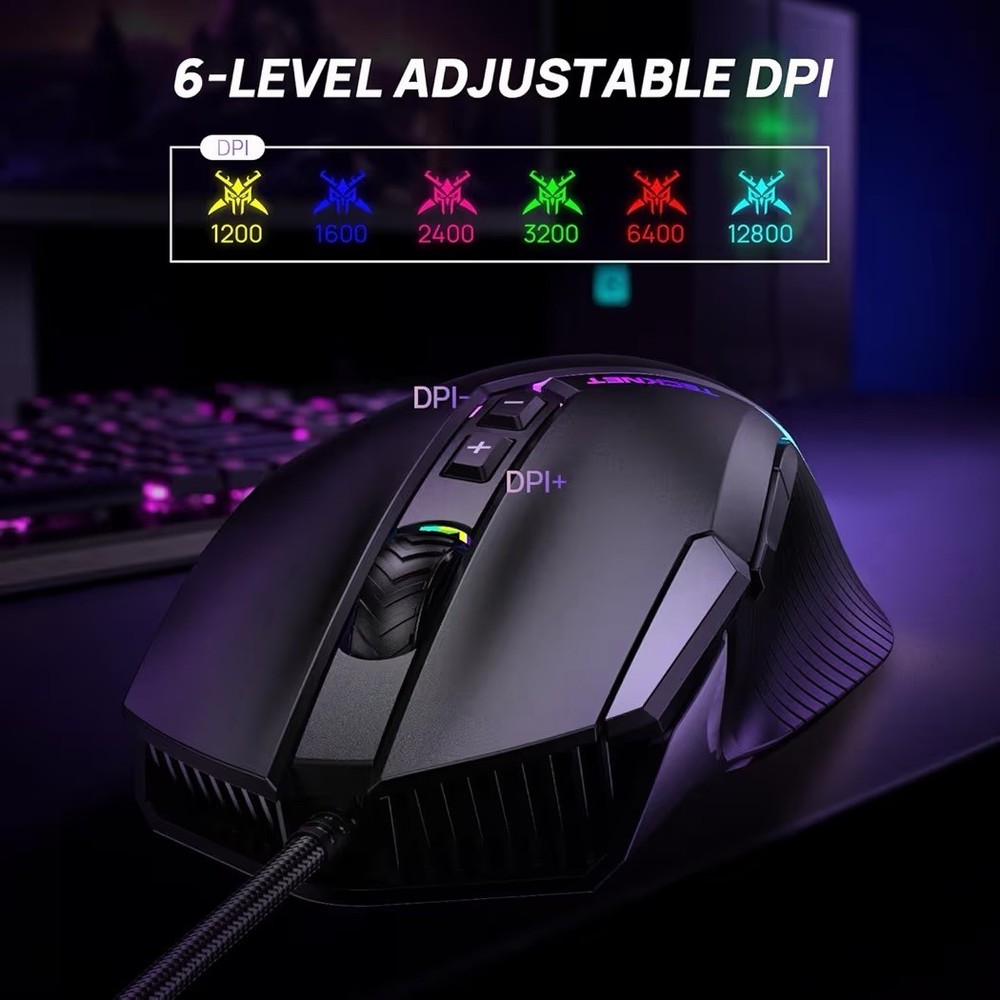 Wired Gaming Mouse, 12,800 DPI with Optical Sensor, 8 Programmable
