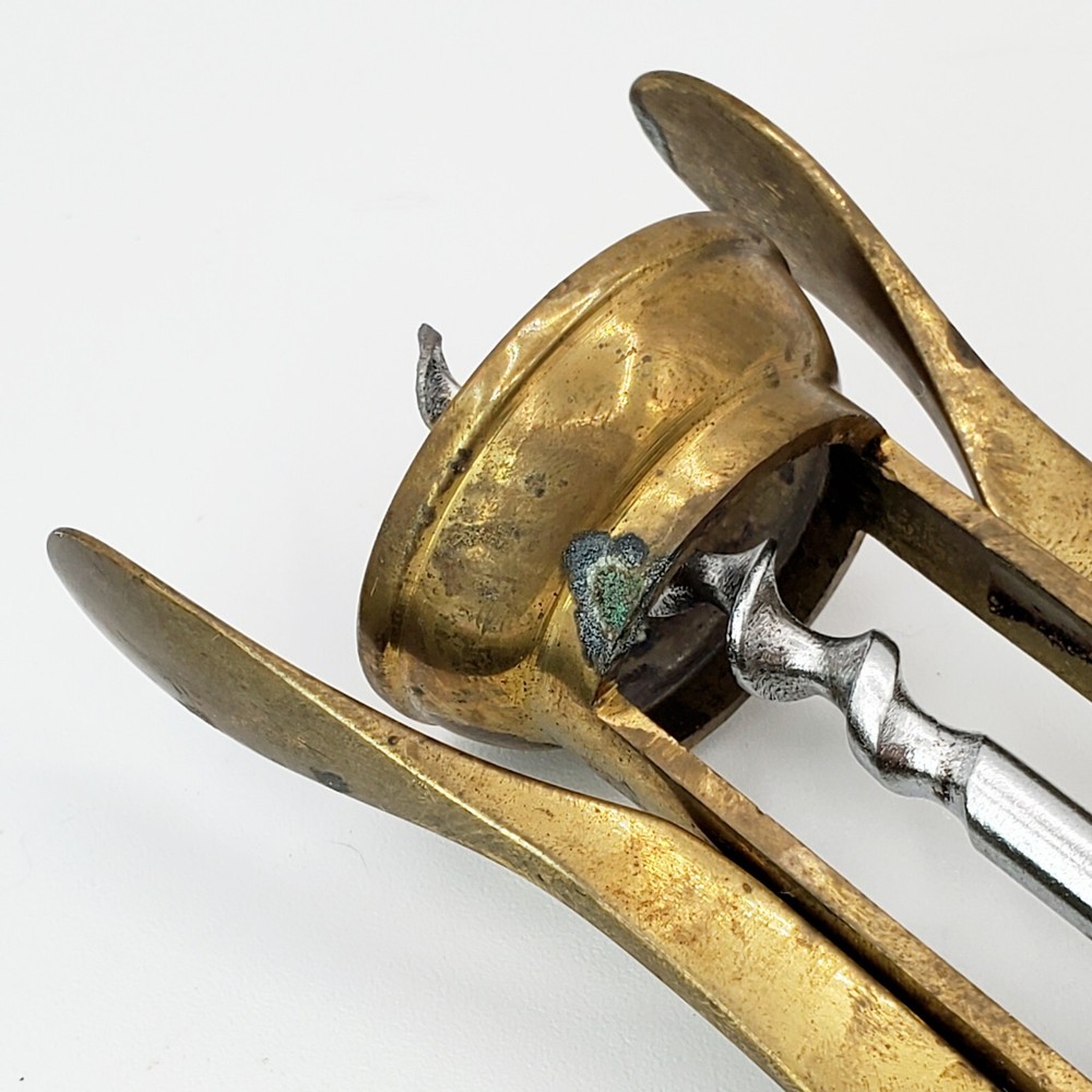 Vtg Solid Brass Corkscrew Bottle Opener Italy