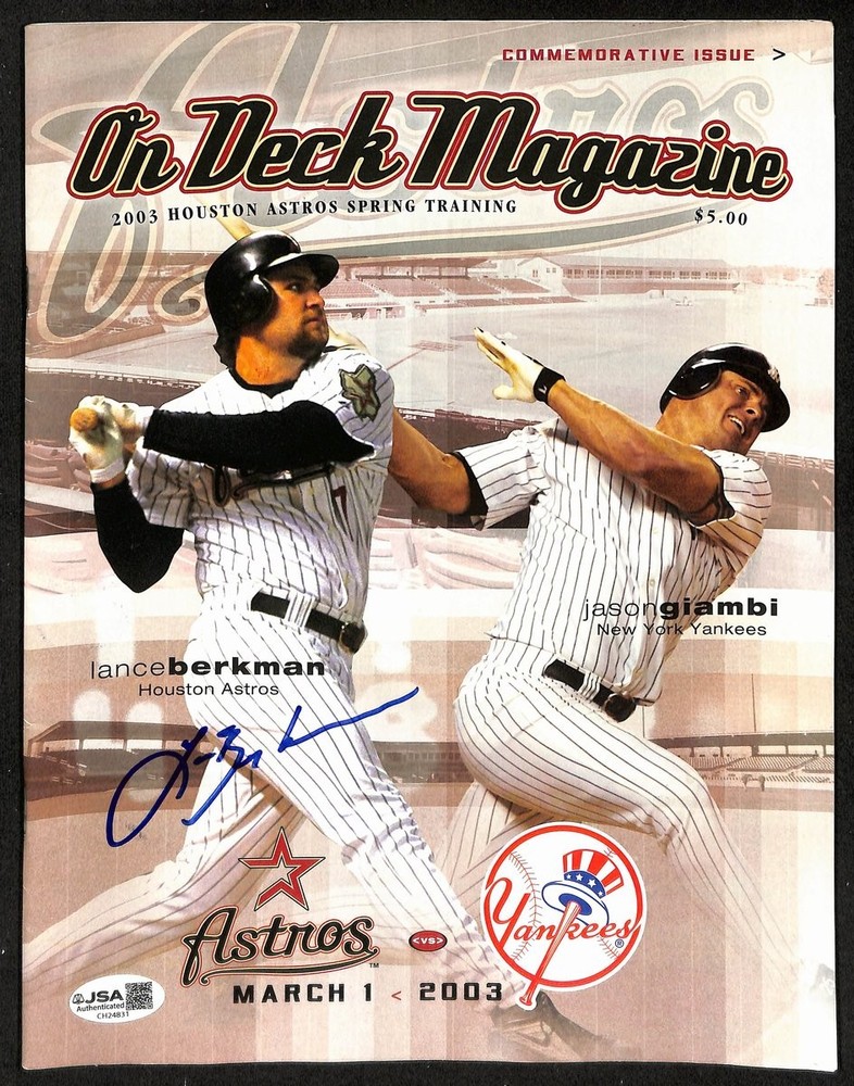 Lance Berkman Signed/Auto 3/1/2003 Spring Program Astros vs. Yankees JSA 201182