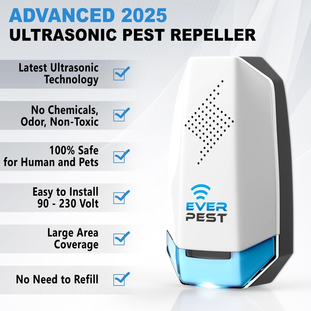 Ultrasonic Pest Repeller 2-Pack - Flea Rat Roach Mosquito Plug-in Control