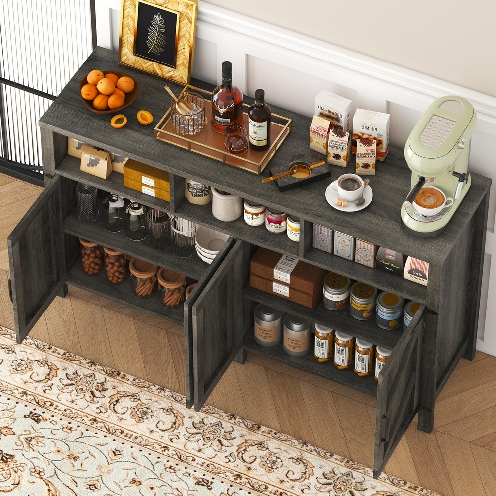 Buffet Sideboard with Storage Farmhouse with 4 Doors, 55'' Large Kitchen Stor...