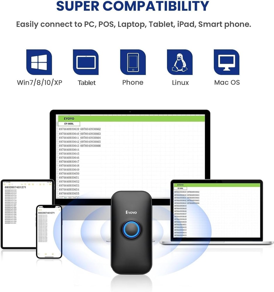 Rechargeable Mini Barcode Scanner - 3-in-1 Bluetooth, USB & 2.4G Connectivity!