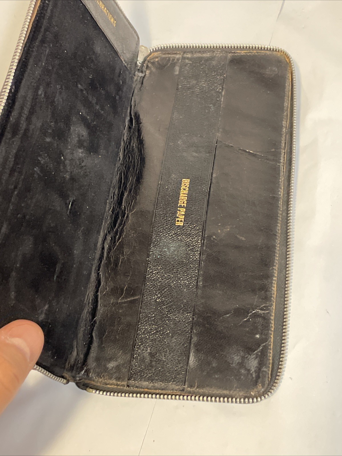 WW2 War Service Record Leather Wallet Diary Document Holder Black Zipper Vtg