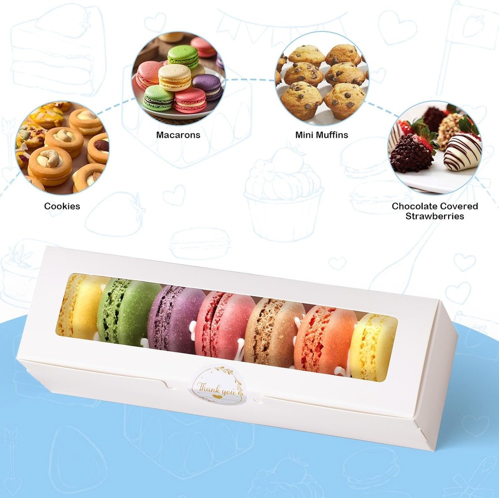 20 Pack Macaron Boxes with Window - 7.3X2X2 in Macaron Packaging Containers Hold
