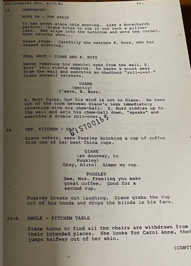 Combo - Signed 8 X 10 & Autographed POLTERGEIST Shooting Script of Oliver Robins