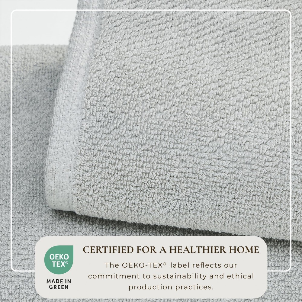 Bath Towels 12 Pack, Absorbent Cotton Washcloth, Soft, Light Grey