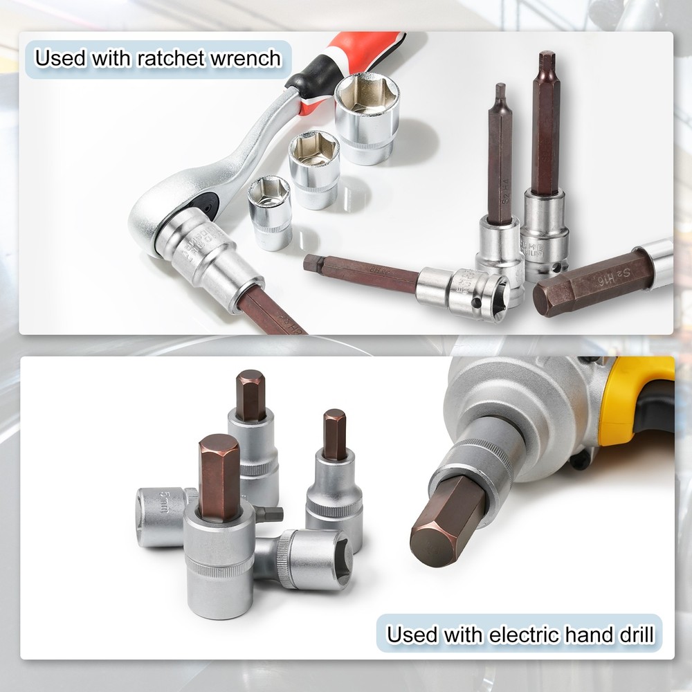 Hex Bit Socket H11 1/2" Drive 4" Length S2 Steel Long Bit CR-V Socket