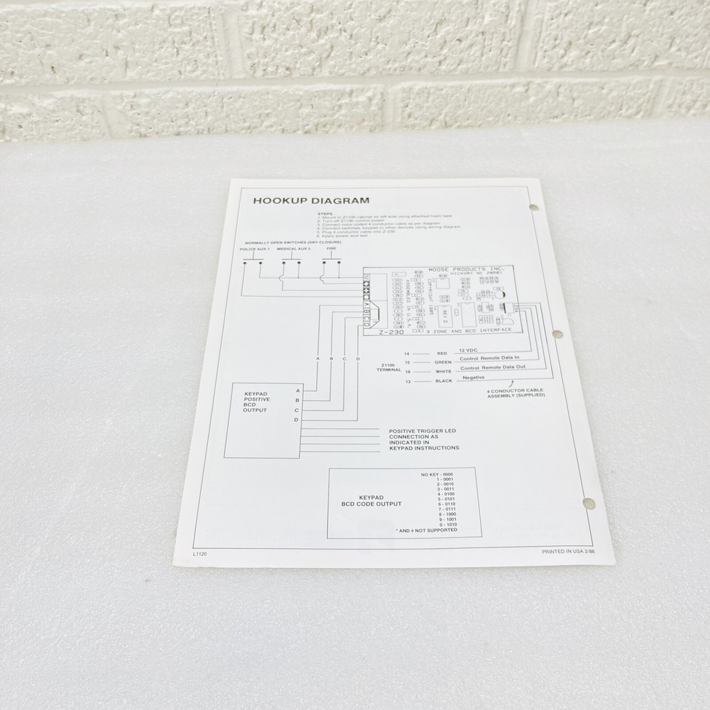 Moose Z-230 3-Zone & BCD Keypad Interface Specifications & Instructions