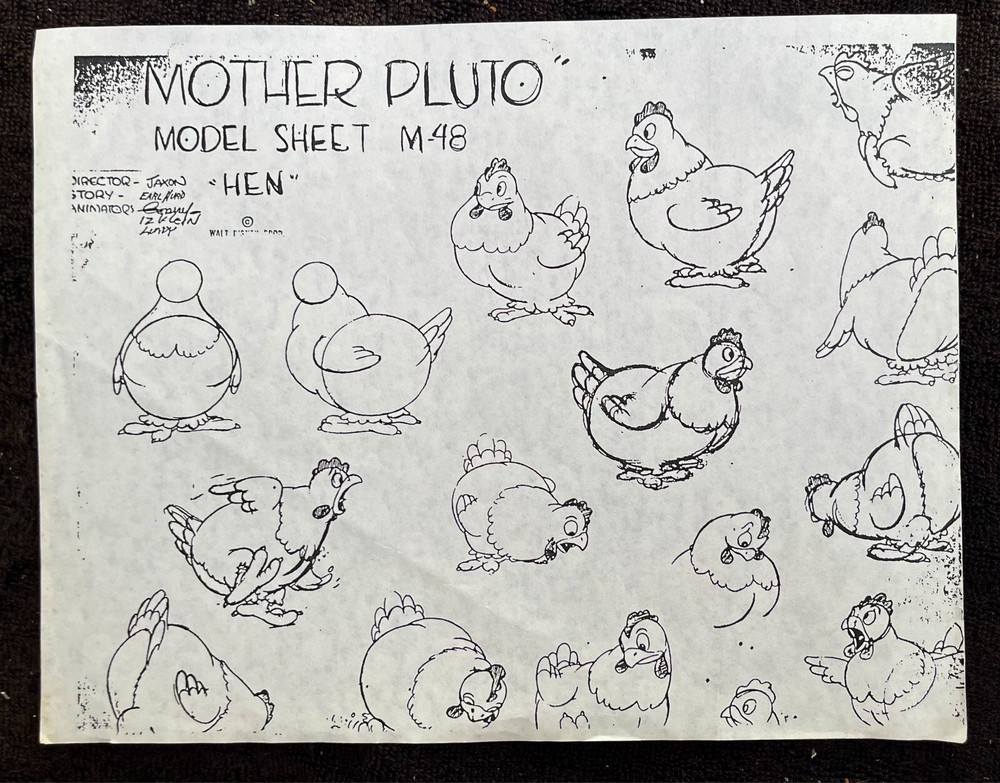 MOTHER PLUTO "HEN" Disney ANIMATION Model Sheet PHOTOCOPY
