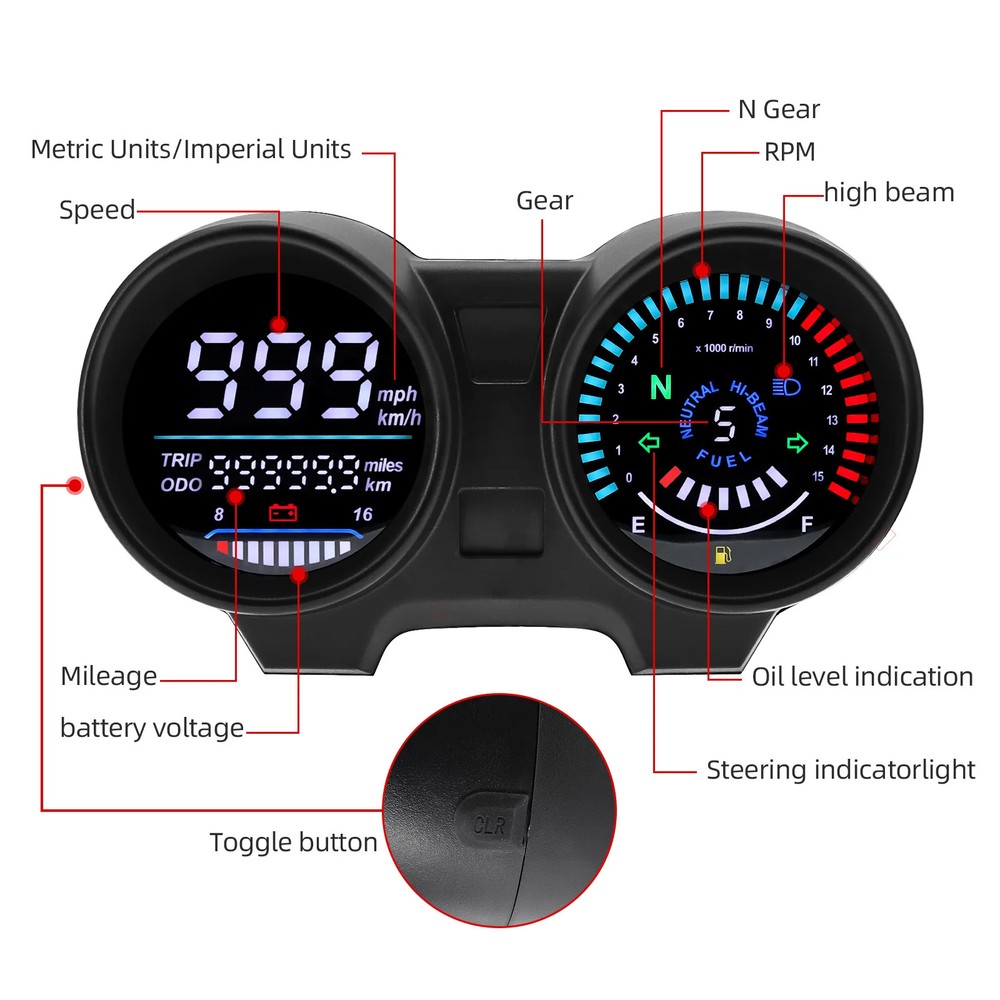 Universal Digital Meter Board For Motorcycle LCD Speedometer TachometerIndicator