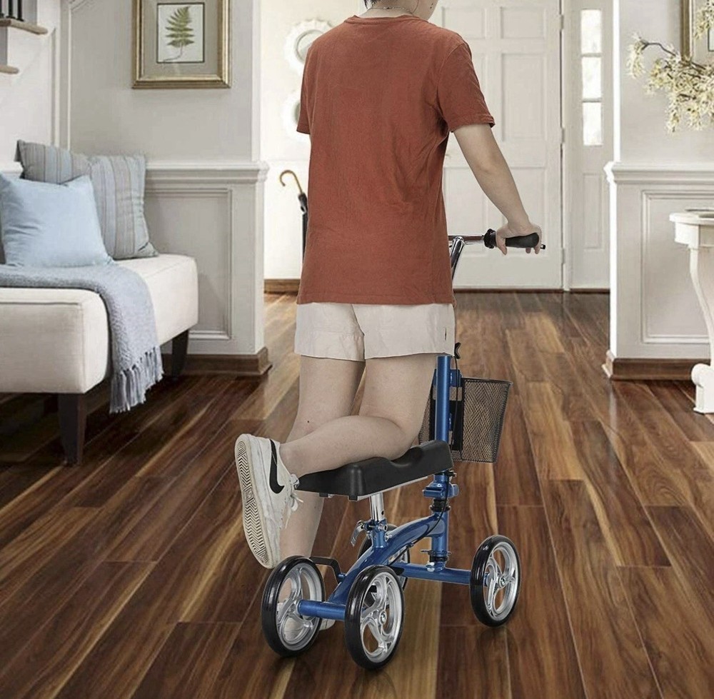 OasisSpace Knee Walker Scooter Blue w/ Basket Steerable