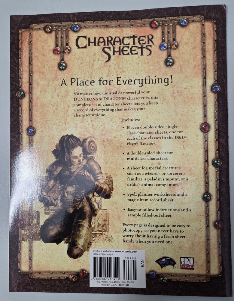 Dungeons & Dragons WotC D&D 3rd Ed Character Sheets 3.0 VG+