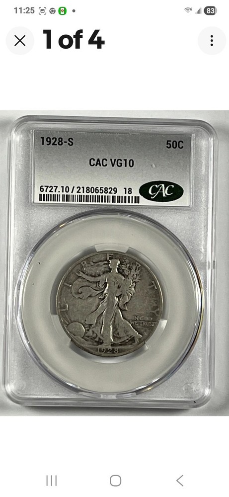 1928-S Walking Half Dollar : CAC VG10