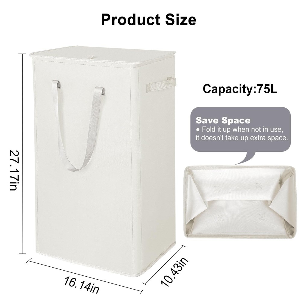 75L Slim Laundry Hamper with Lid,Large Foldable Laundry Basket with Removable...