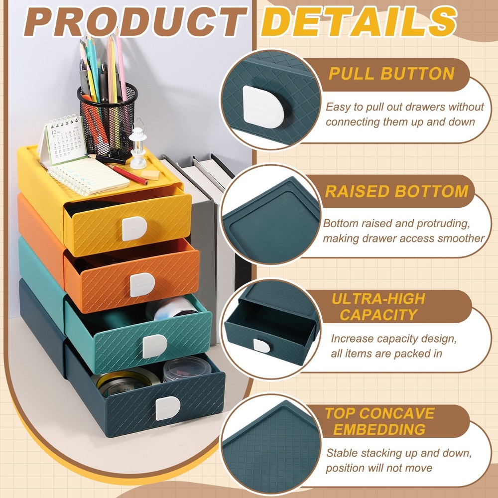 Stackable Storage Drawers for Desktop for Bathroom, Blue Single Layer