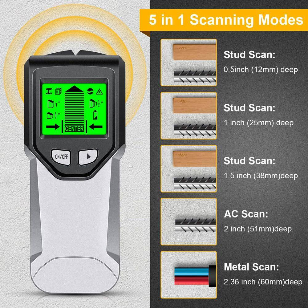 5 in 1 Wall Scanner Stud Finder with Microprocessor Chip and HD LCD Display Mist