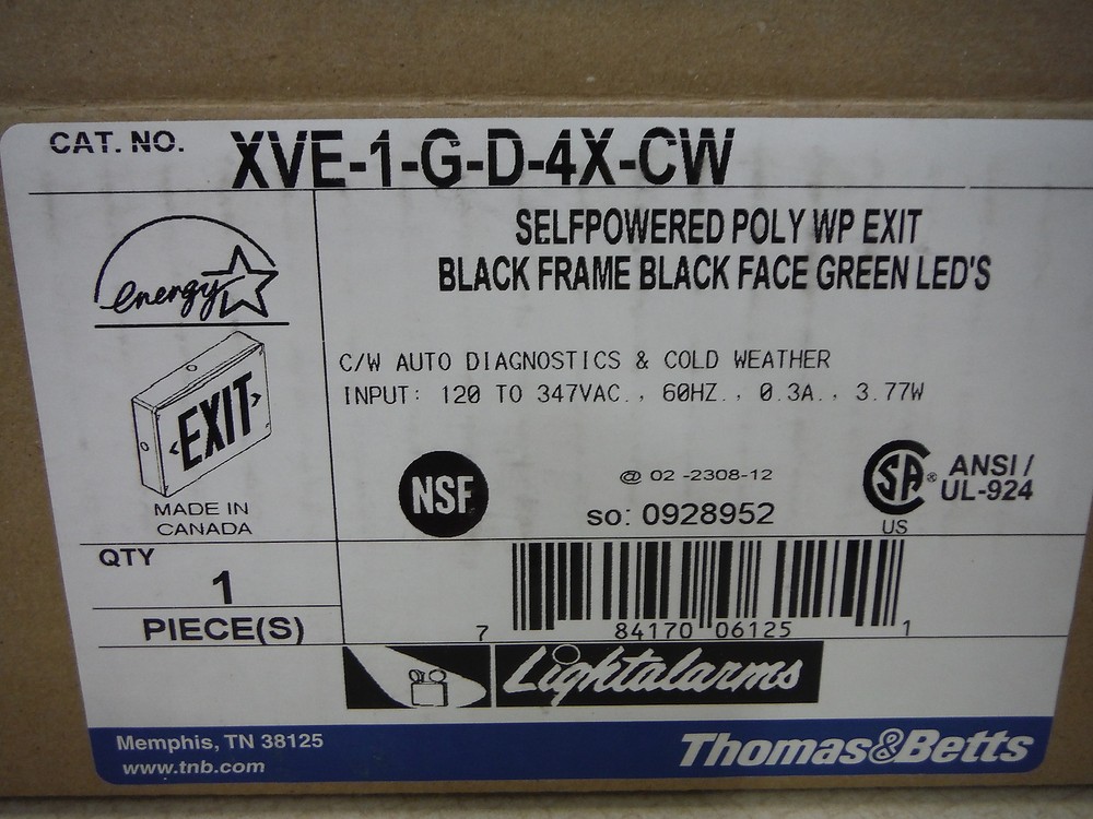 Thomas & Betts Exit Sign Black & Green XVE-1-G-D-4X-CW