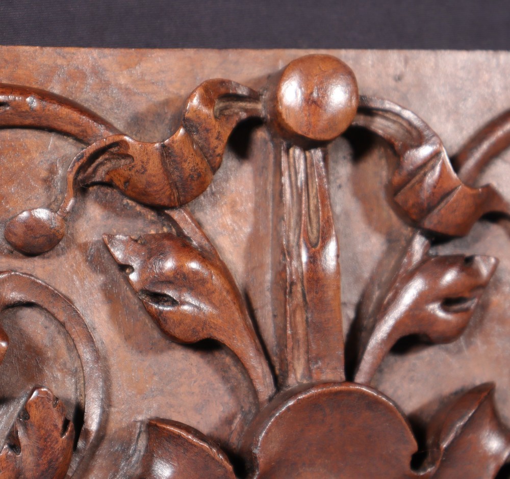 15" Tall Antique French Solid Walnut Wood Panel with Highly Carved Devil/Face