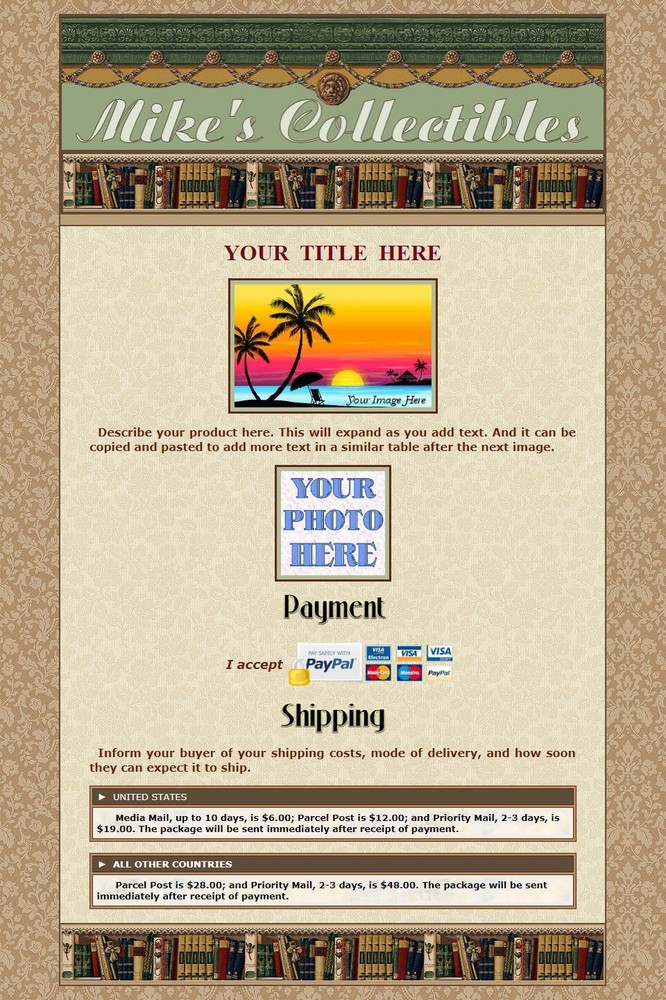 AUCTION TEMPLATE Books Design - FRE,E Email Shipping