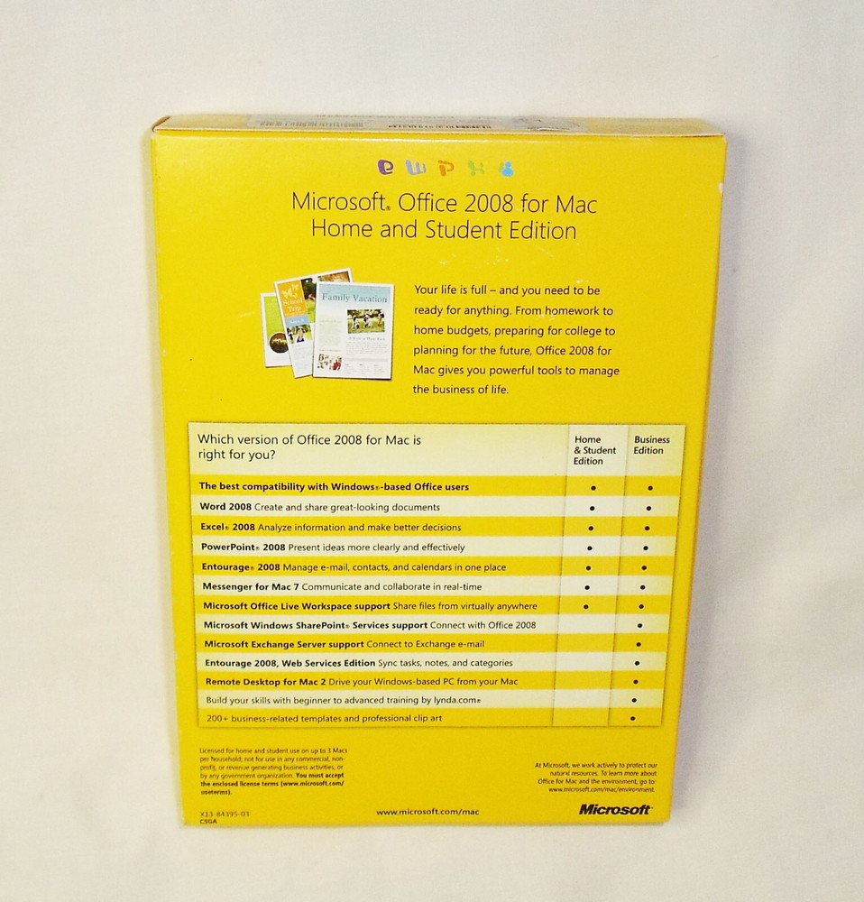 Microsoft Office Mac Home & Student 2008 With 3 Product Keys