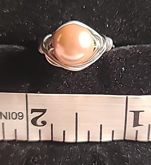 NEW Handmade Wire Wrapped Ring Silvertone Statement Pink Beaded Size 6.5