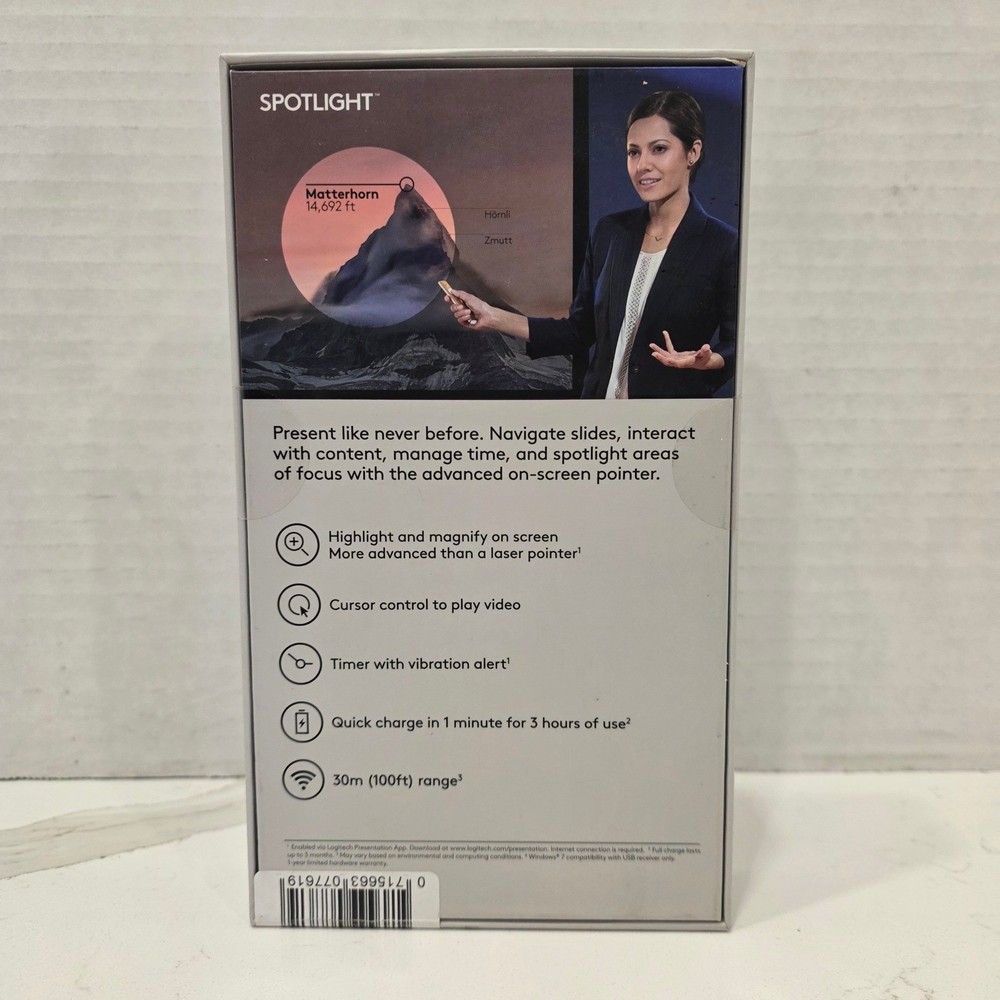 Logitech Spotlight Presentation Remote Slate Gray Bluetooth USB 910-004654 New