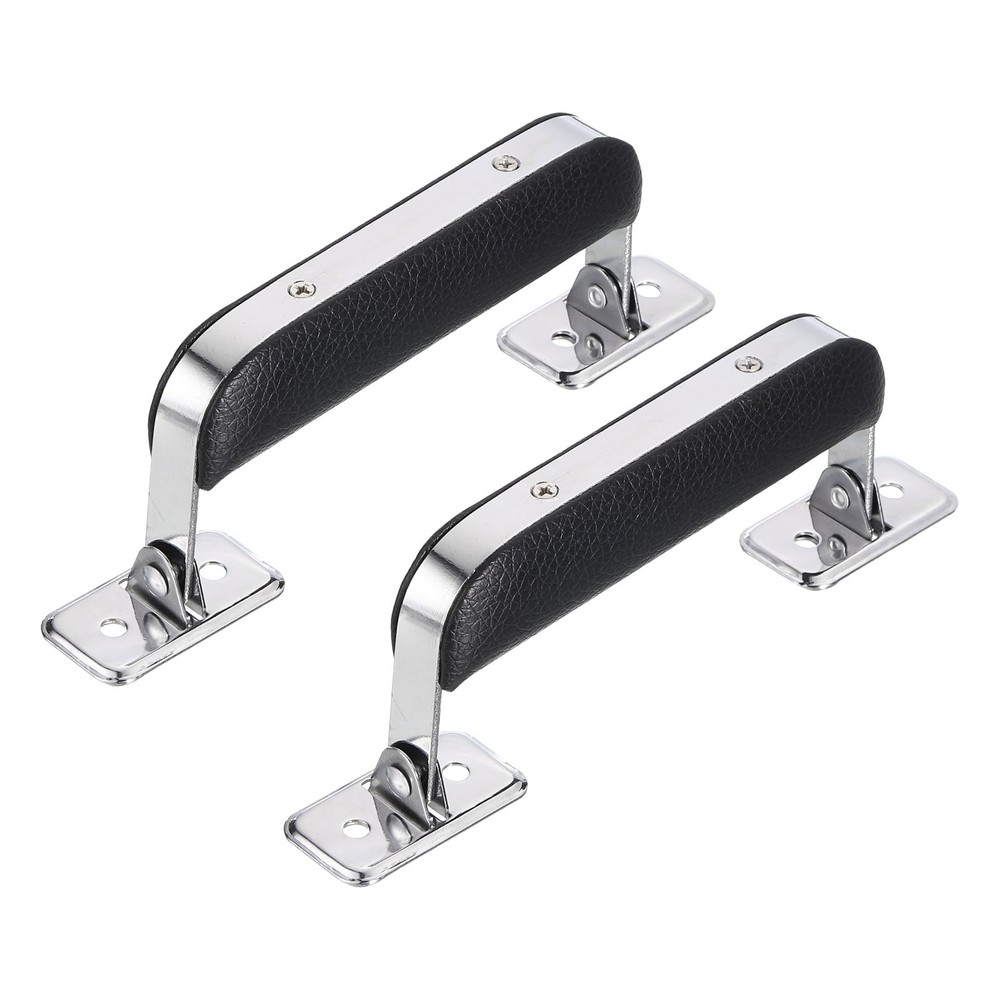2Pcs Leather Handle Metal Luggage Handle Suitcase Replacement Strap Black