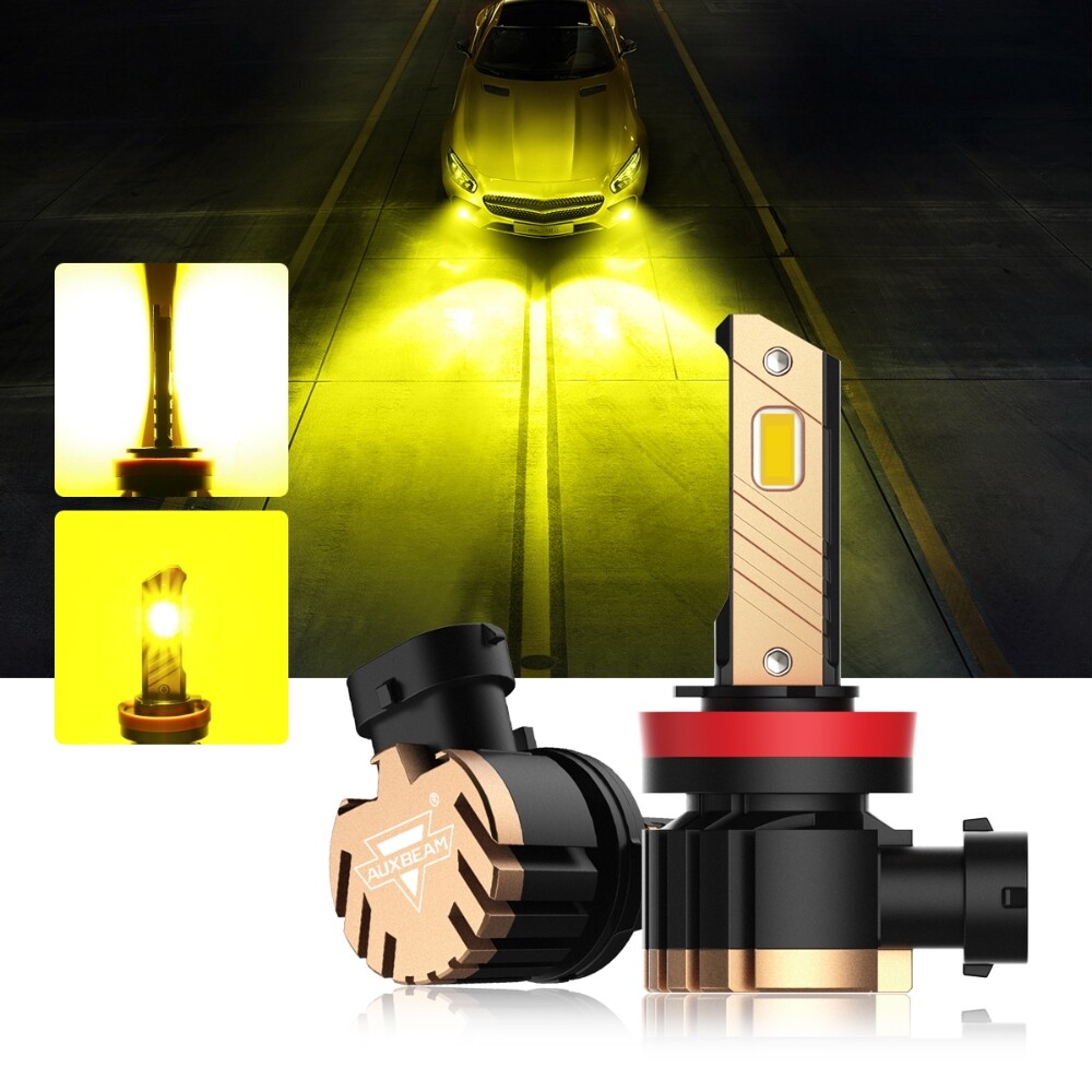 AUXBEAM H11 H16 H8 LED Headlight Bulbs Low Beam or Fog Light Golden Yellow 3000K