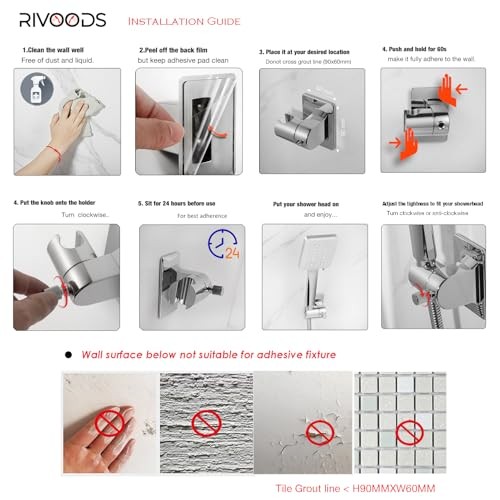 Handheld Shower Head Holder - No Drill - 360 Variable Adjustable - Tension Nut