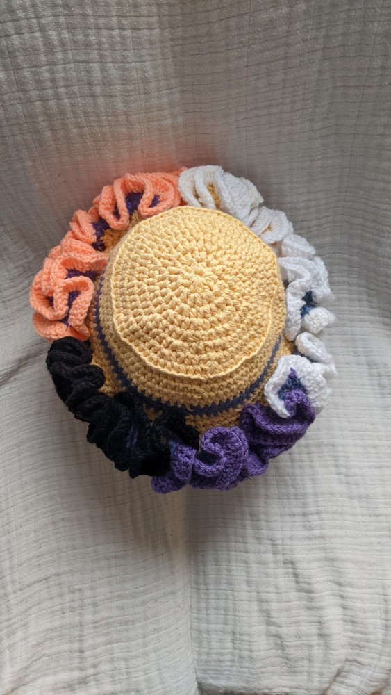 Hand Crocheted Extra Large Ruffle Hat
