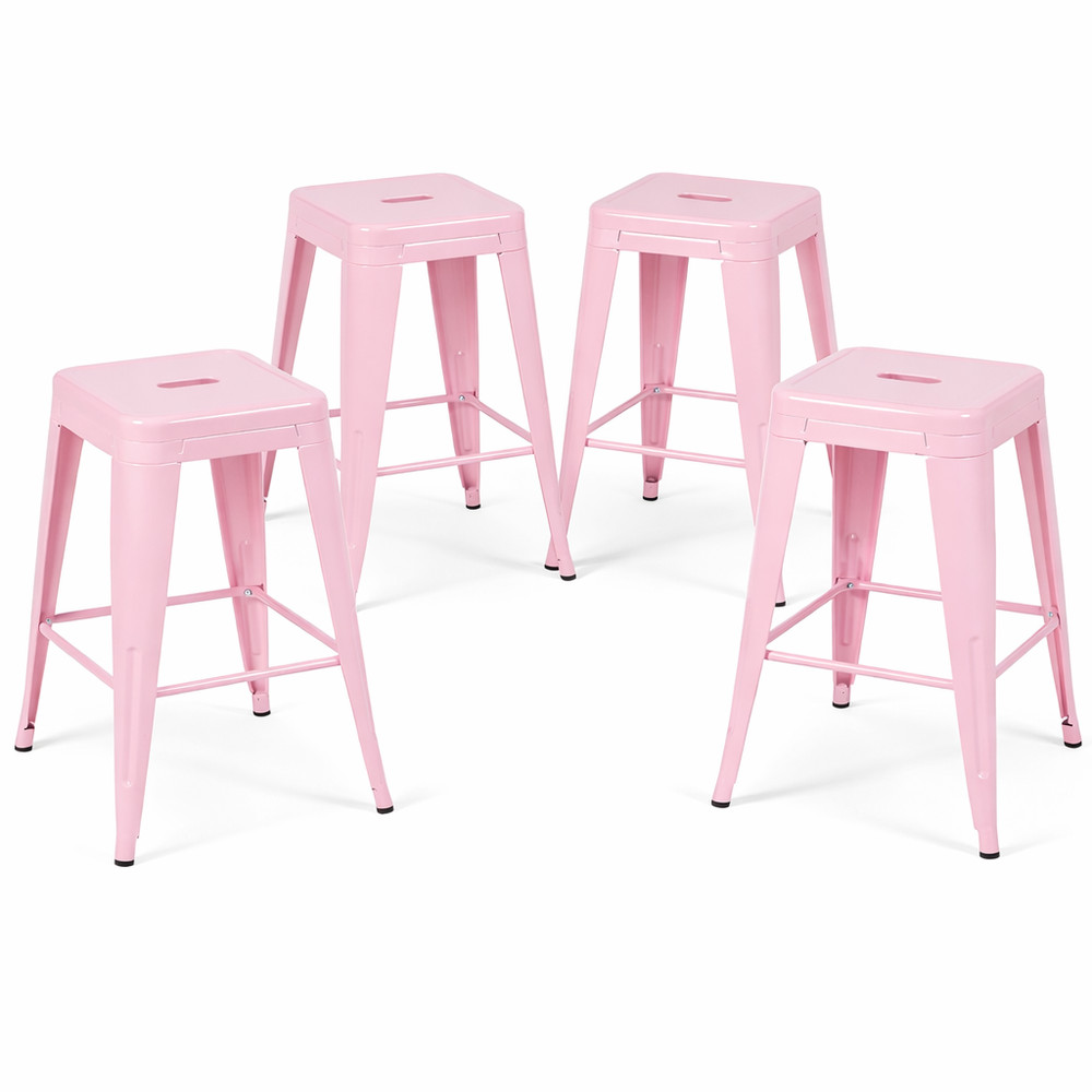 24 Inch Counter Height Stool, Backless Metal Bar Stools Set of 4, Non-Stackabl