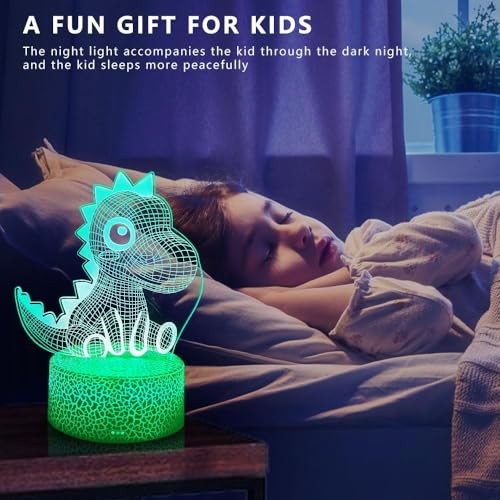 Dinosaur 3D LED Night Light - Remote & Touch Control, Multi-Color Dinosaur 02