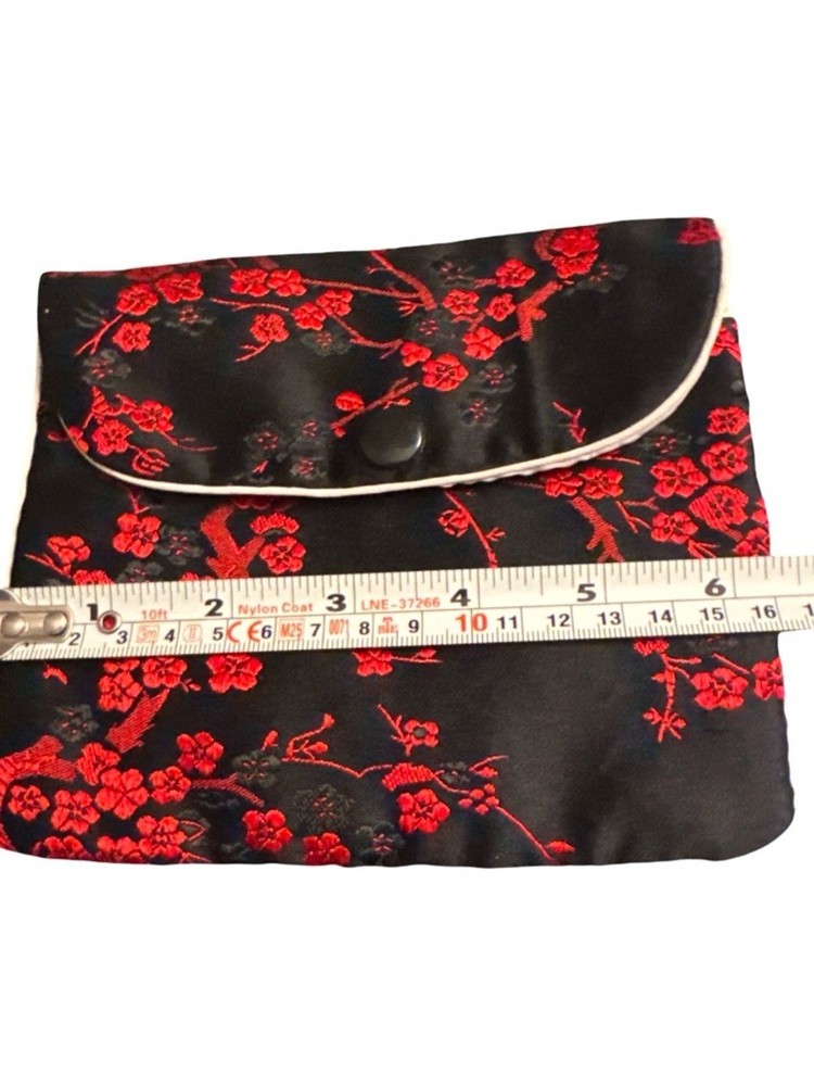 Source Unknown Black and Red Floral Satin Clutch